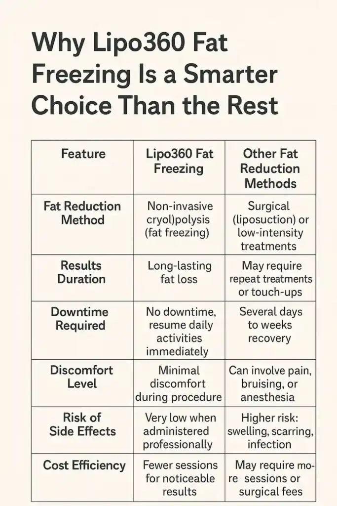 Is it possible to permanently freeze fat cells? 2 Table showing benefits of fat freezing to remove fat cells Uckfield from Lipo 360